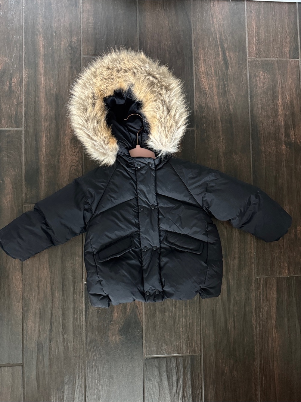 Zara Black Puffer Hooded Coat with Faux Fur Trim